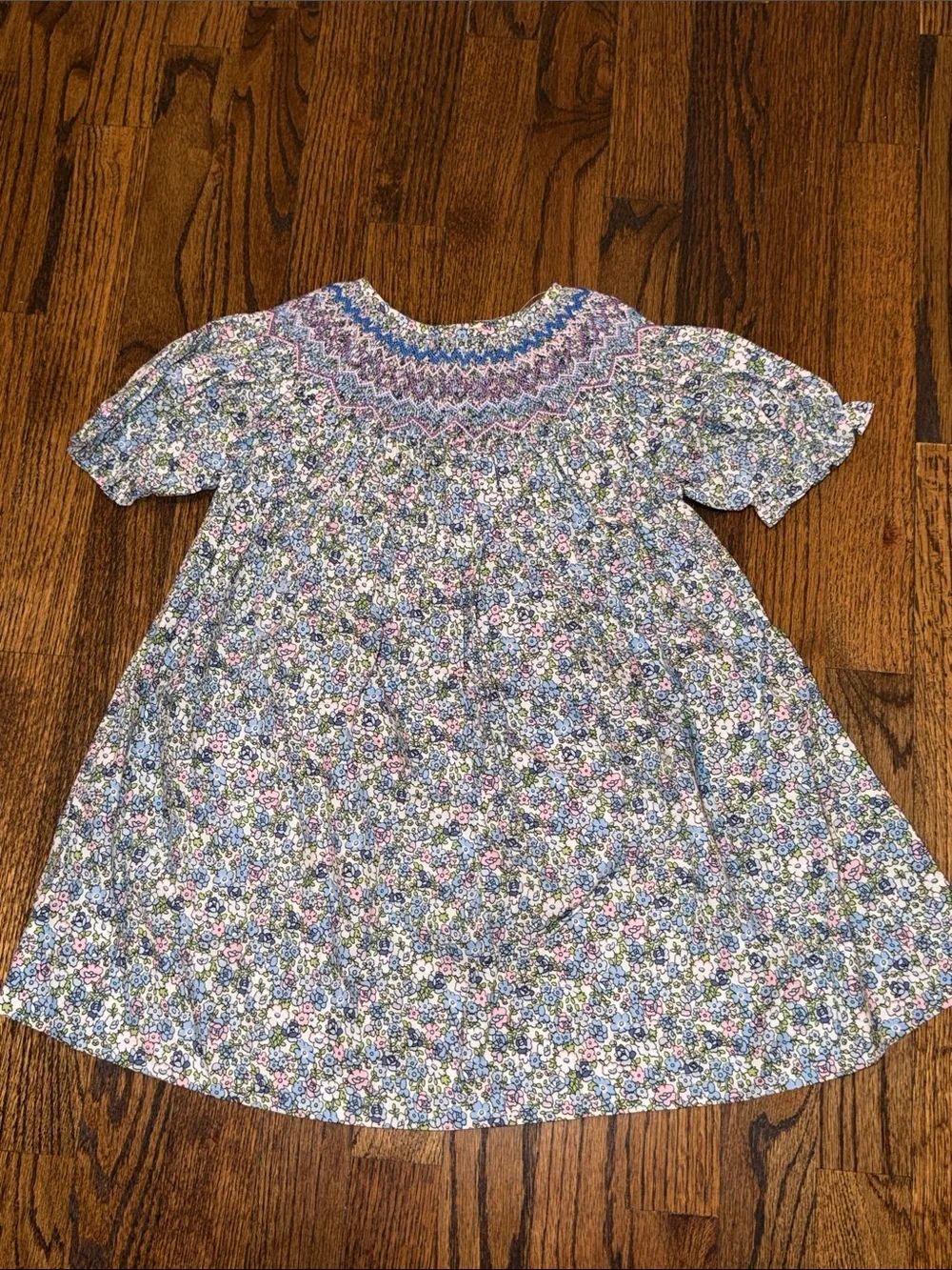 Ann Reeves Smocked Floral Baby/Toddler Dress in Blue and Pink